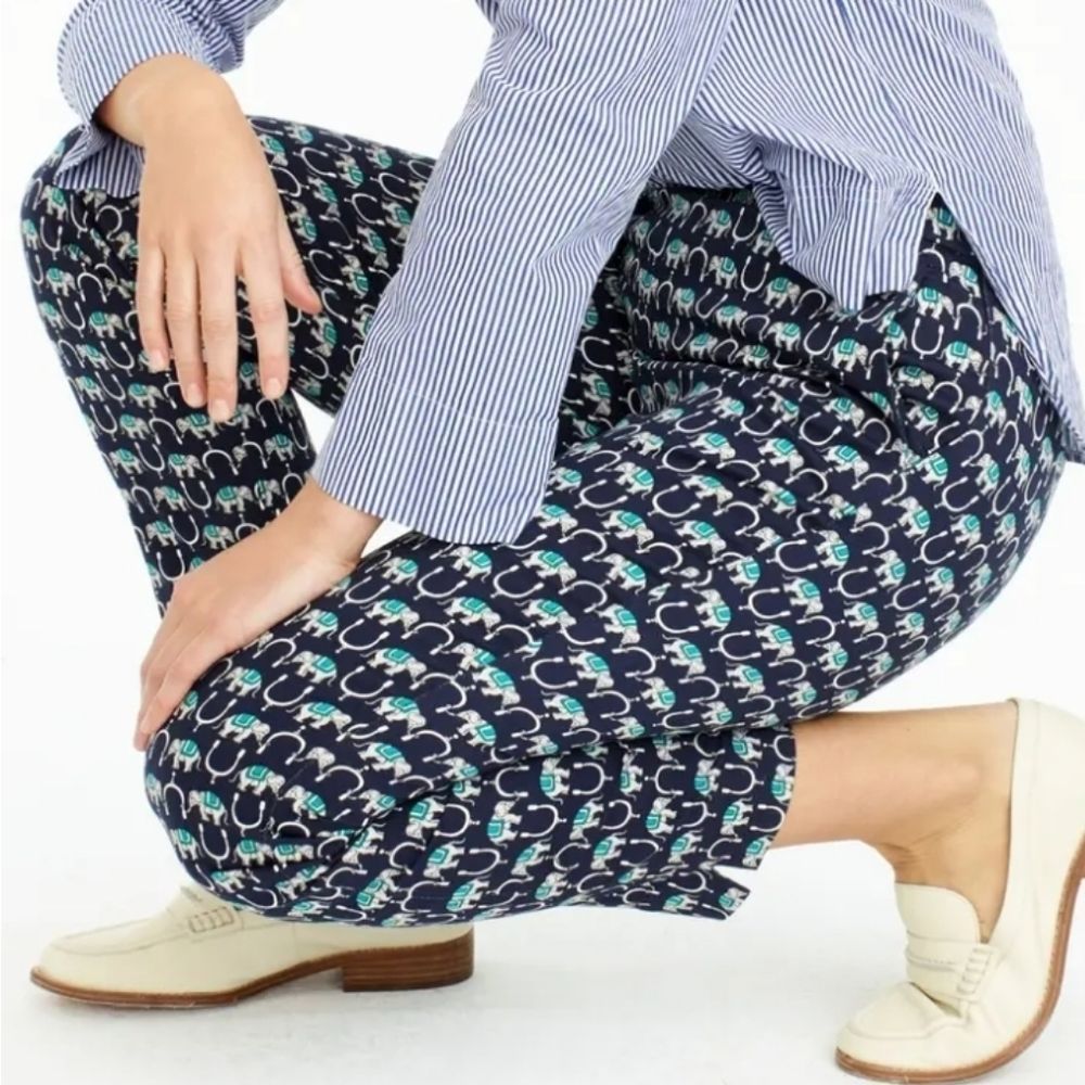 J. CREW Blue Elephant Print Pants size 0 - Picture 6 of 10